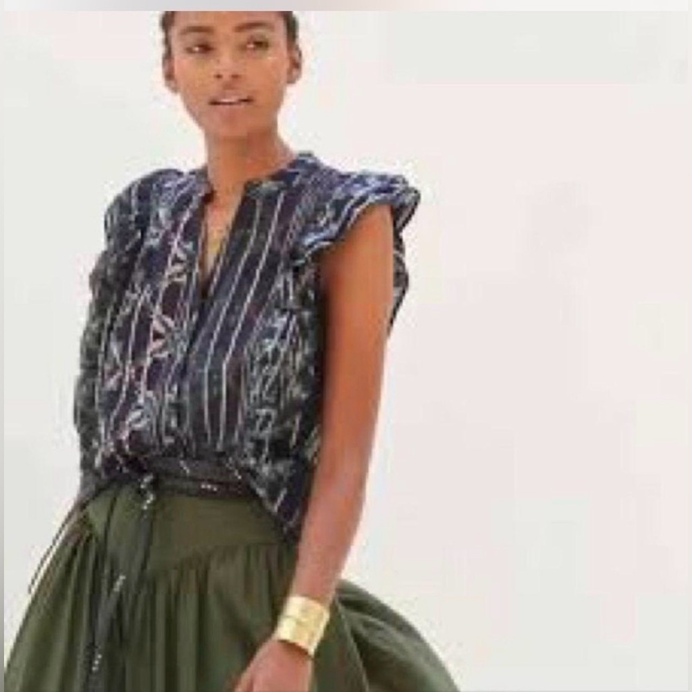 Anthropologie Pilcro Black Floral Motif w/ Silver metallic threading + Ruffles